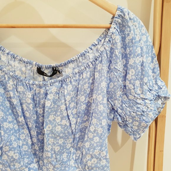 Size 16 SPORTSGIRL Blue White Print Top Short Sleeve Crop Elastic BNWT $49.95 - Picture 4 of 5